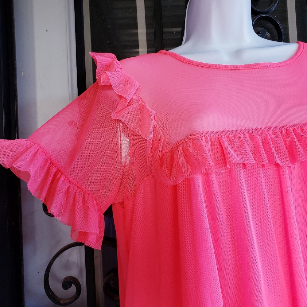 Flourecent Pink Ruffle Top - Picture 2 of 9